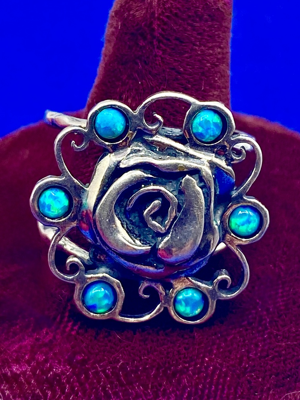 Sterling Silver Opal Floral Ring